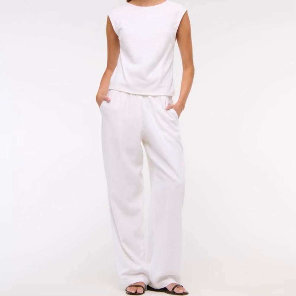 Abercrombie & Fitch White Linen Wide Leg Pants Size XXL Pocket Pull On High Rise